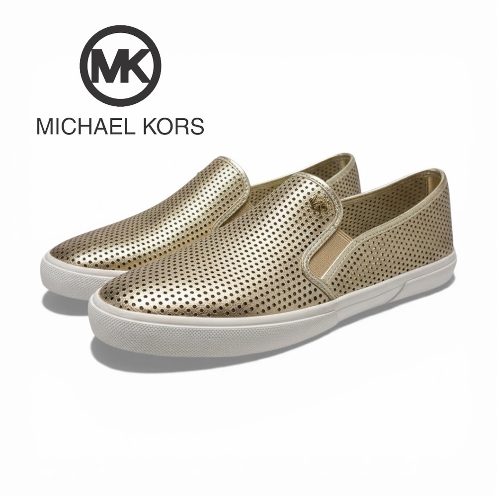 Michael Kors Metallic Gold KEATON Womens Leather Loafers / Slip-ons, NEW
